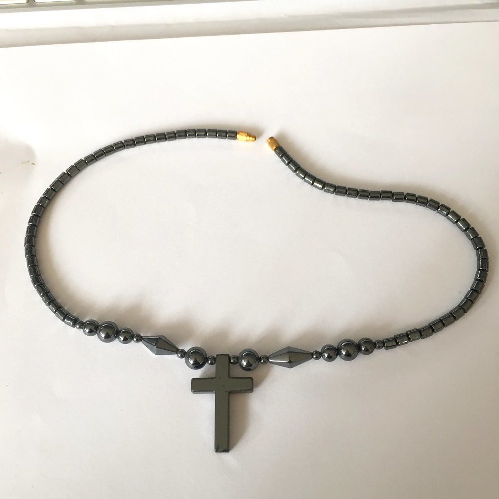 Hematite necklace and cross from Mexico NWOT.